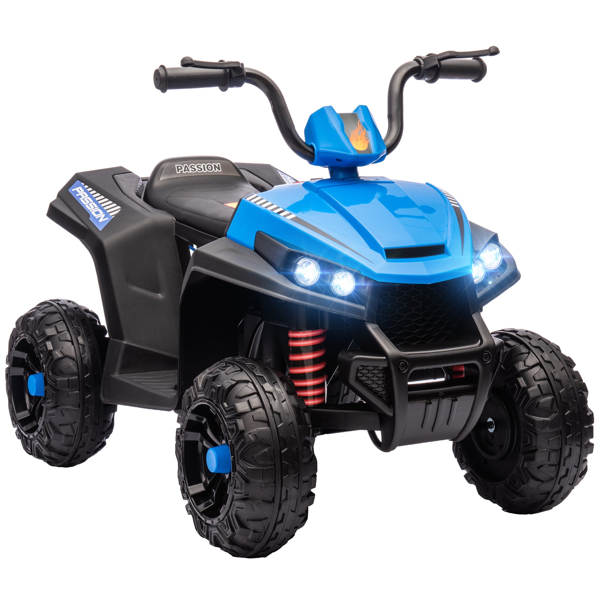 Qaba 12V Kids ATV, Battery Powered Four Wheeler with Spring Suspension, Forward & Reverse, LED Lights, Music, MP3, Kids Electric Car for Boys Girls, Blue
