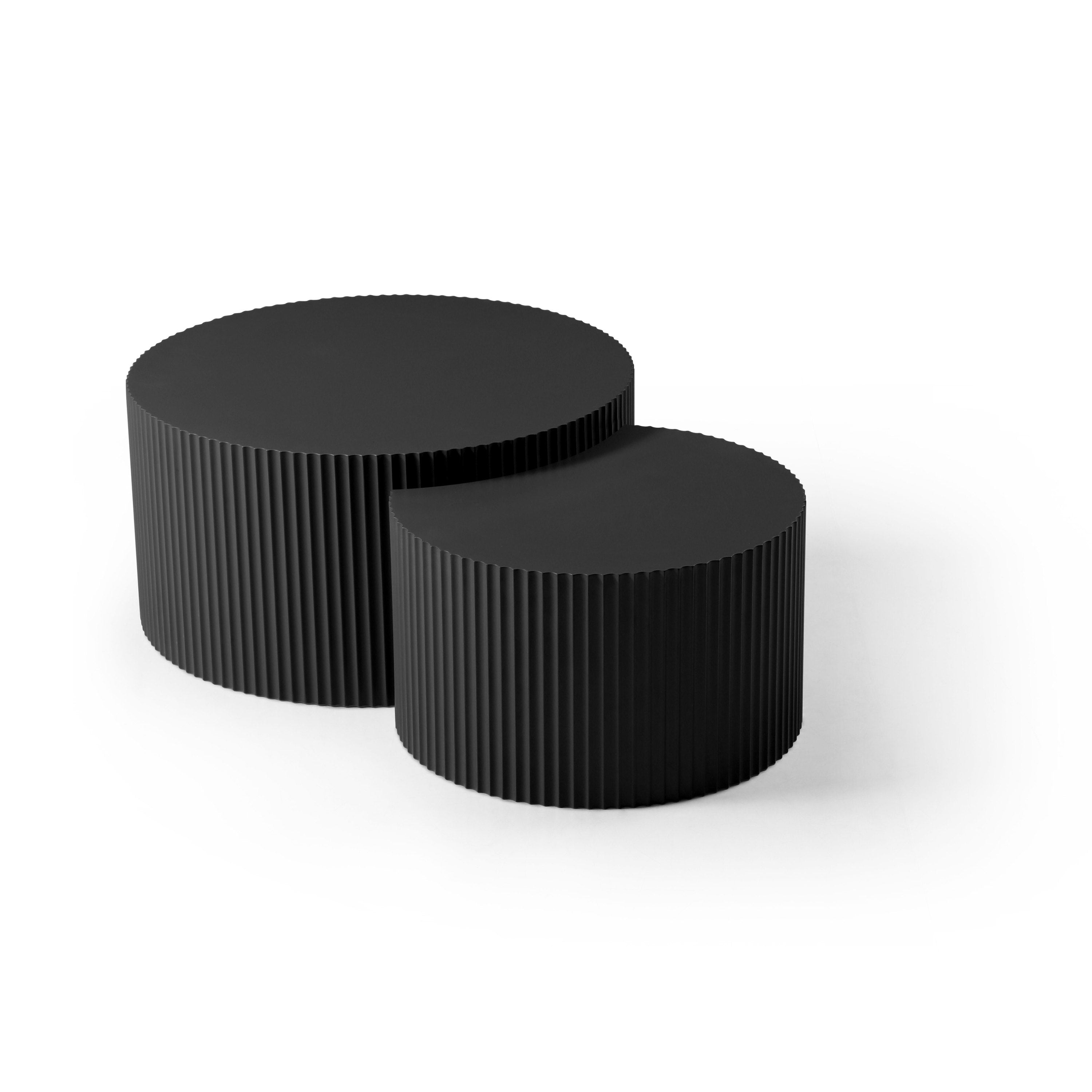 Black Nesting table set of 2 Round and Half Moon Shapes,No Need Assembly