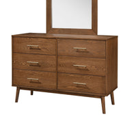 Walnut 1pc Dresser Only Solid wood Nickle Bar Pulls 5-Drawers Storage Round Tapered Legs Bedroom Mid-Century Modern Style