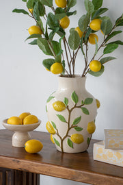 9x9x12.5' White Ceramic Vase with Vibrant Yellow Lemon Accents