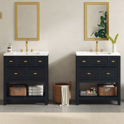 60'' Bathroom Vanity Set with Ceramic Sink (Separate), Free Standing Single Vanity Set with Drawers, Solid Wood Frame Bathroom Storage Cabinet