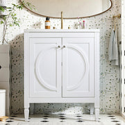 30' No Assembly Needed Vintage White Bathroom Vanity with Ceramic Sink,Two Soft-Close Doors & Adjustable Shelf,Modern Farmhouse Style