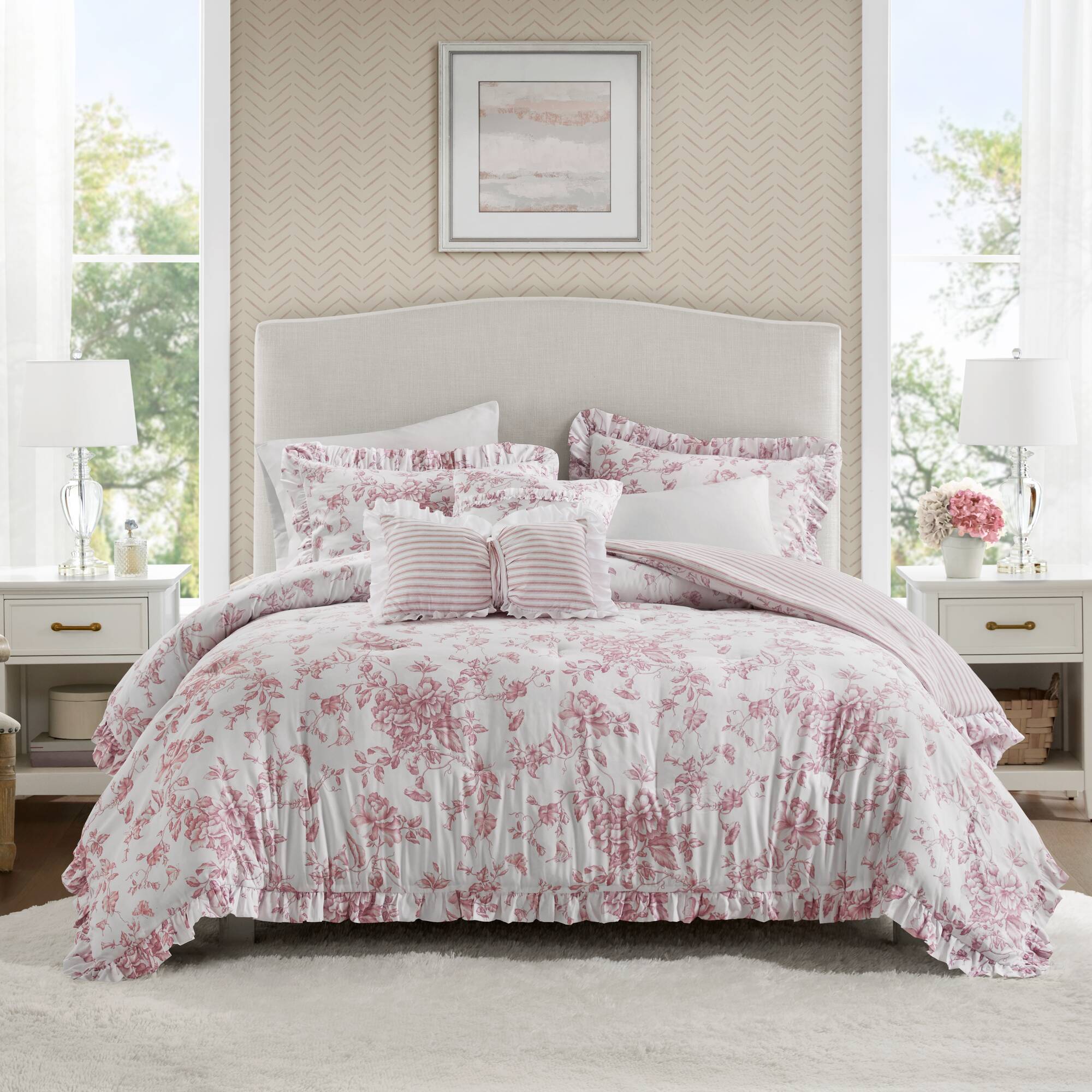5 Pieces King Comforter Set with Decorative Pillows,Pink