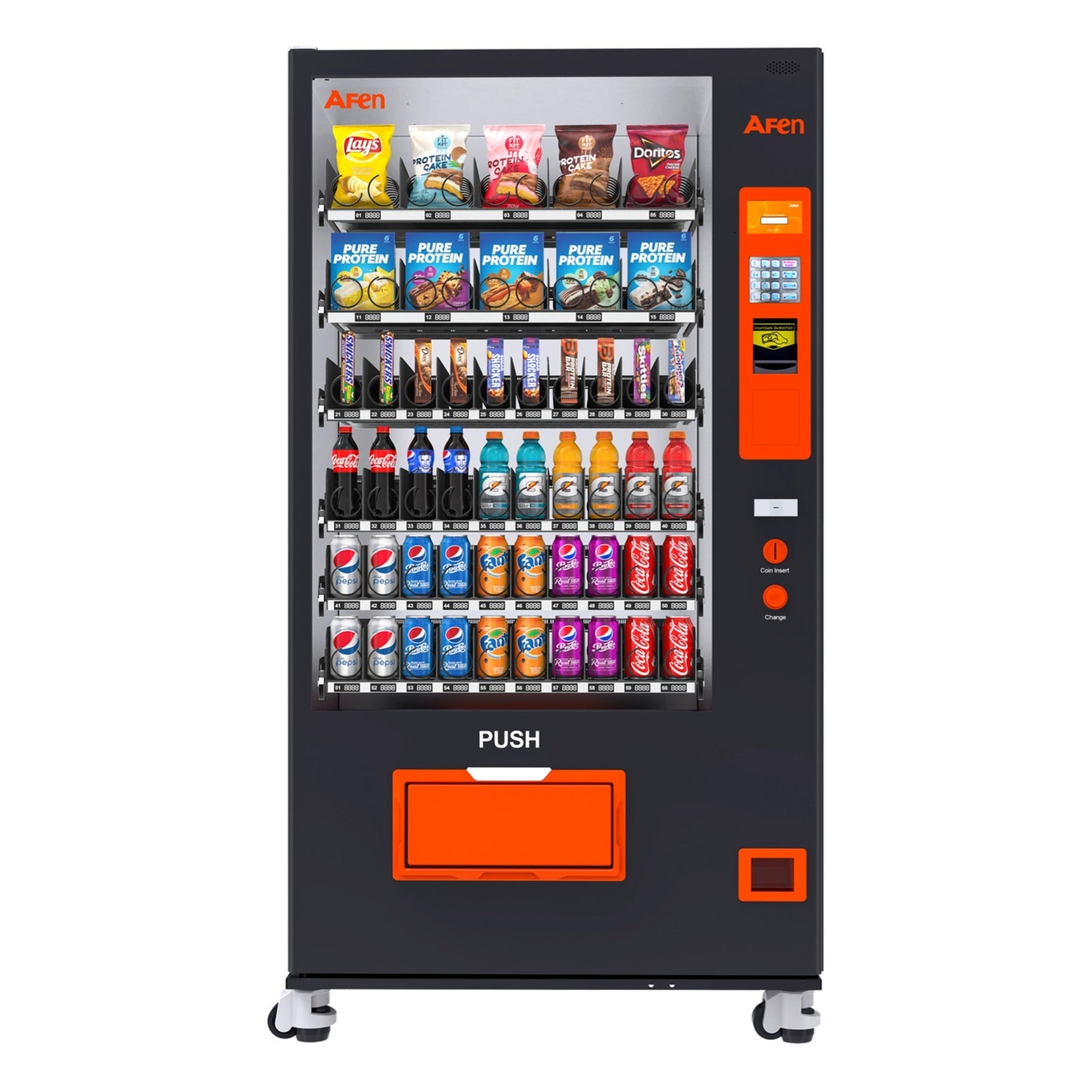 AFEN Large 60 Slot Snack & Drink Vending Machine for Business Commercial Refrigerated Combo Vending Machine with Coin and Bill Acceptor Payment