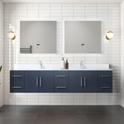 Navy Blue Double Bath Vanity 84 in. W x 22 in. D, White Quartz Top, and Faucet Set