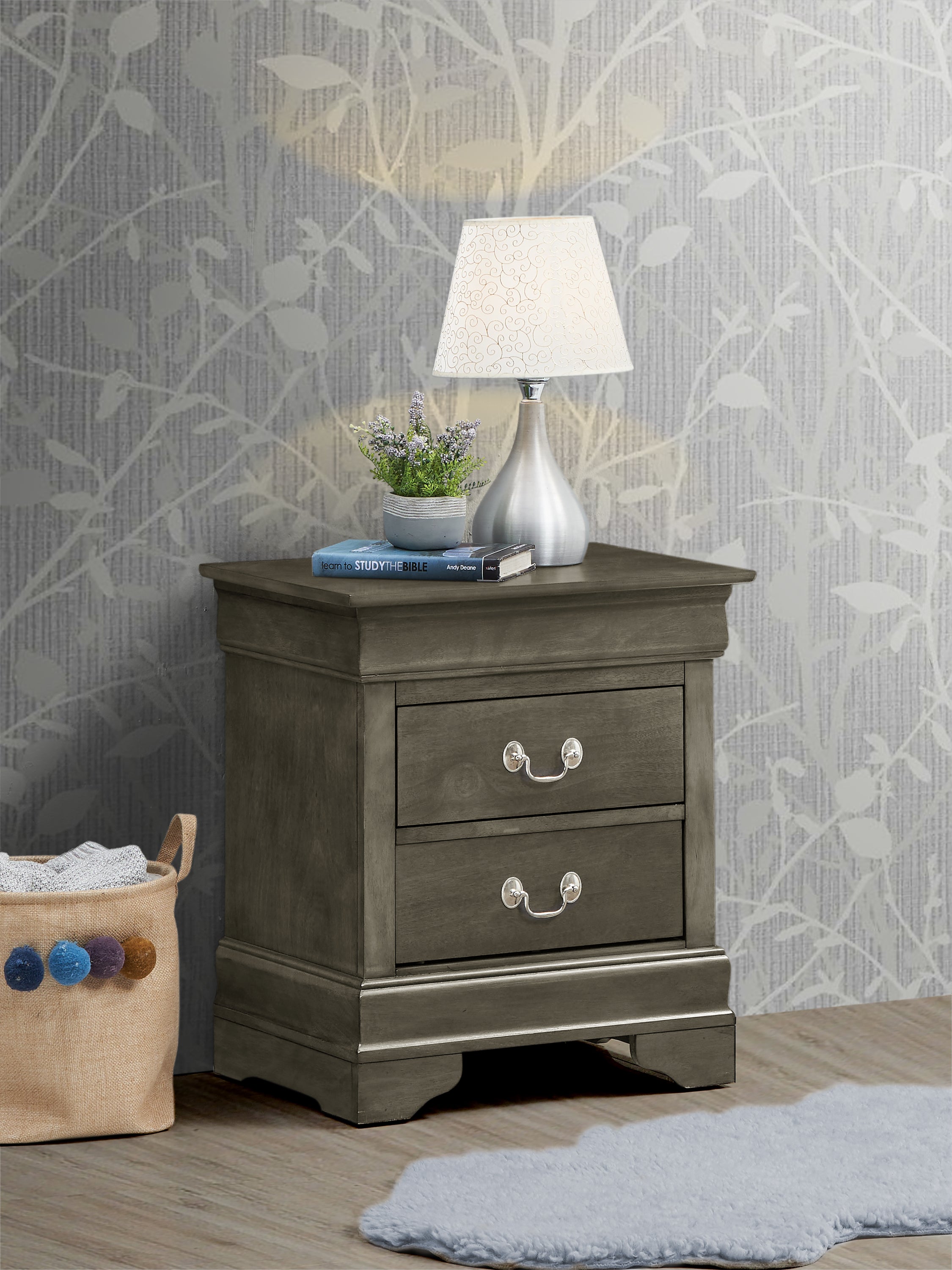 Charming Traditional Gray Nightstand