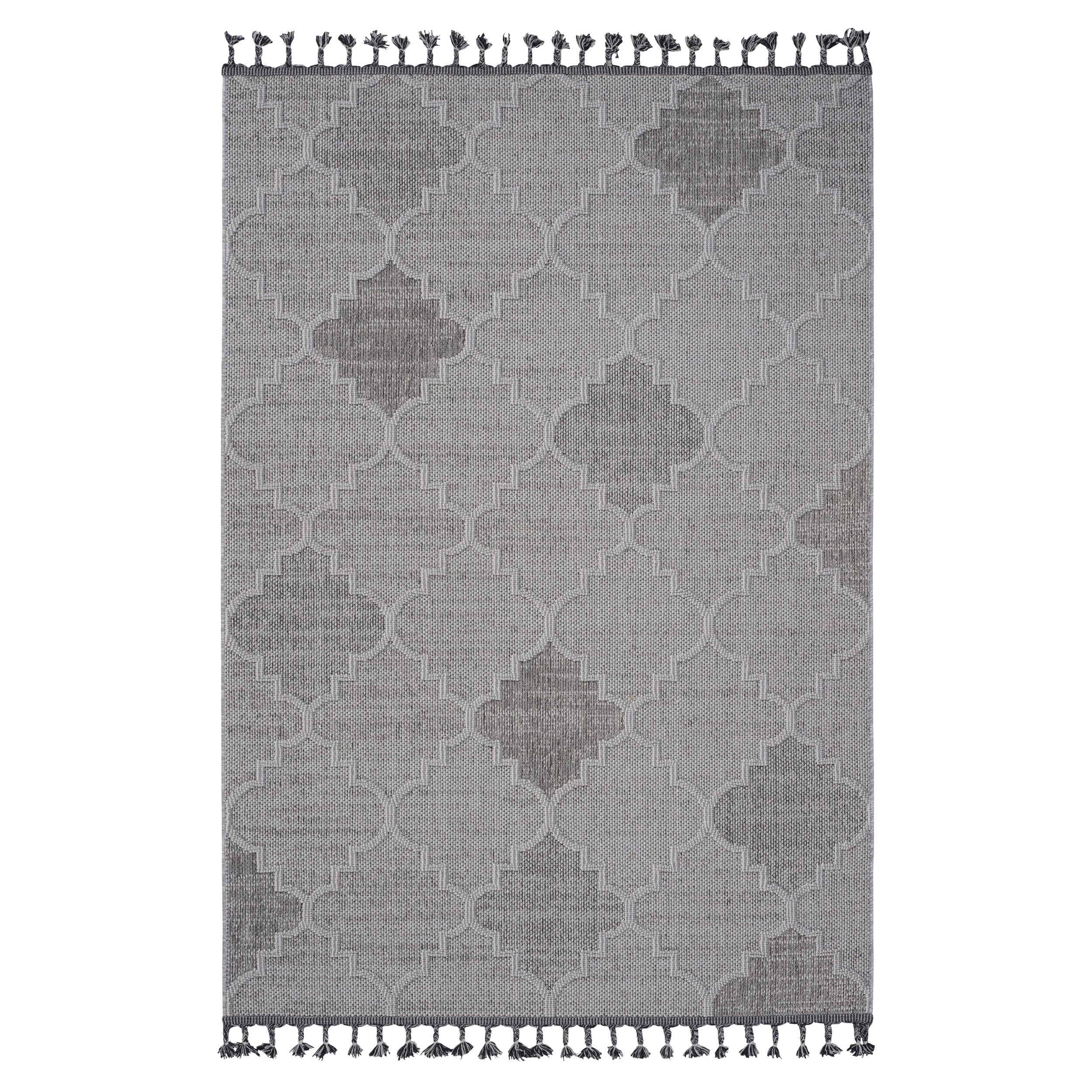 Guros Collection 8X10 White / Grey / Trellis Indoor / Outdoor Area Rug