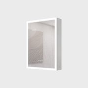 Silver Aluminum Bathroom Medicine Cabinet with LED Lights, Defogger, Dimmer, Digital Clock & Temp Display, 28×20 Inch