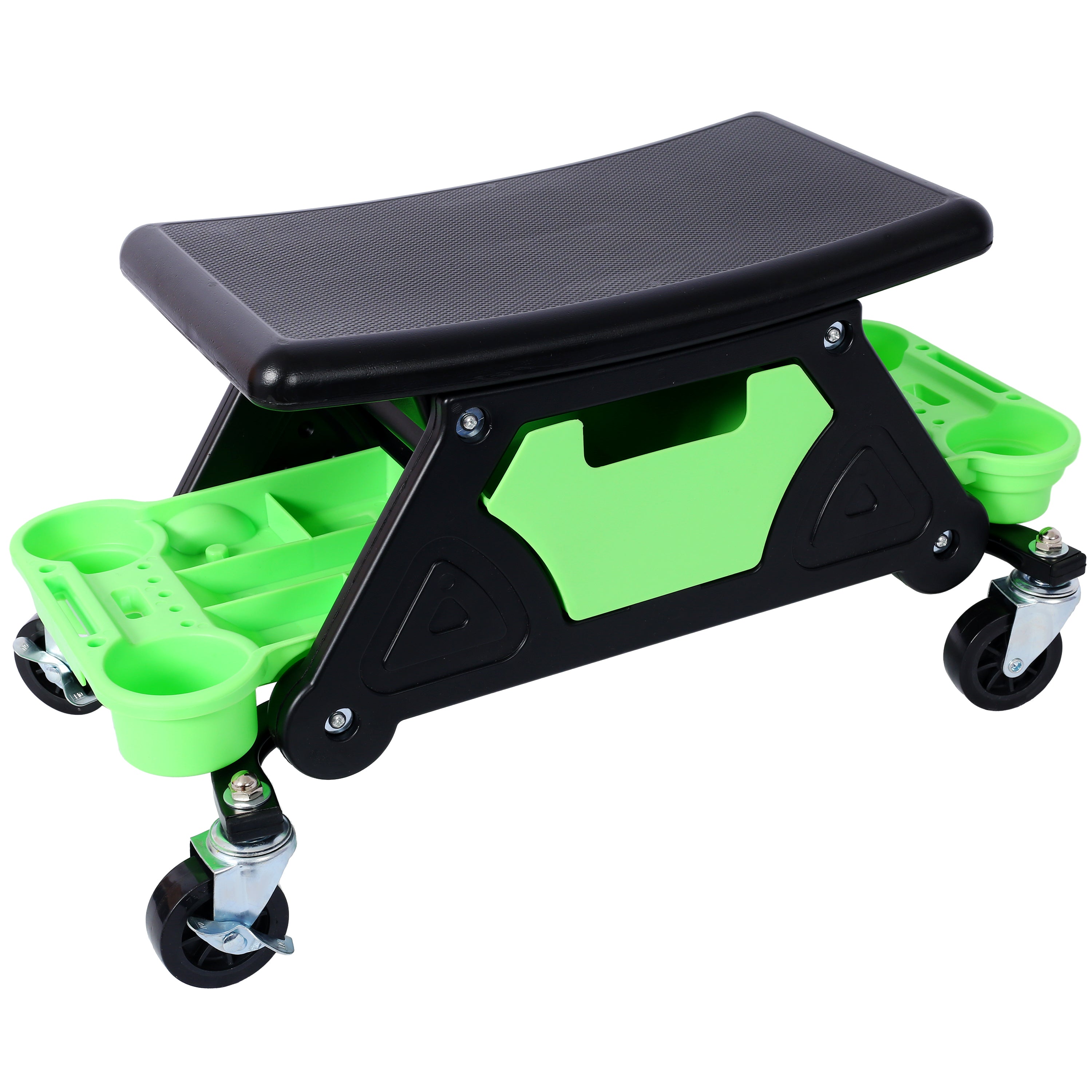 Heavy Duty Mechanic Stool with Tool Storage, 300 LBS Capacity, Green HDPE, 25x13.4 Inches