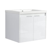 24' Bathroom Vanity With Resin Sink , 2-Soft Close Doors, Float Mounting Design,Glossy White,(KD-Packing)