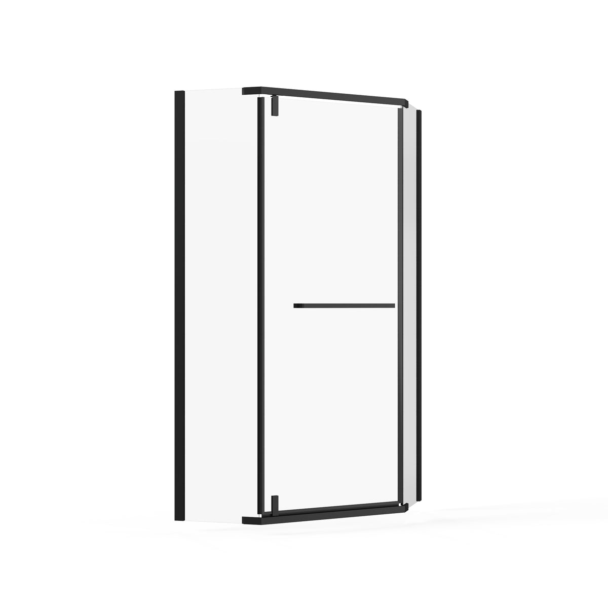 Goodyo Neo-Angle Frameless Shower Door with White Acrylic Shower Base Combo, Matte Black Finish, 36x36x72 Inches