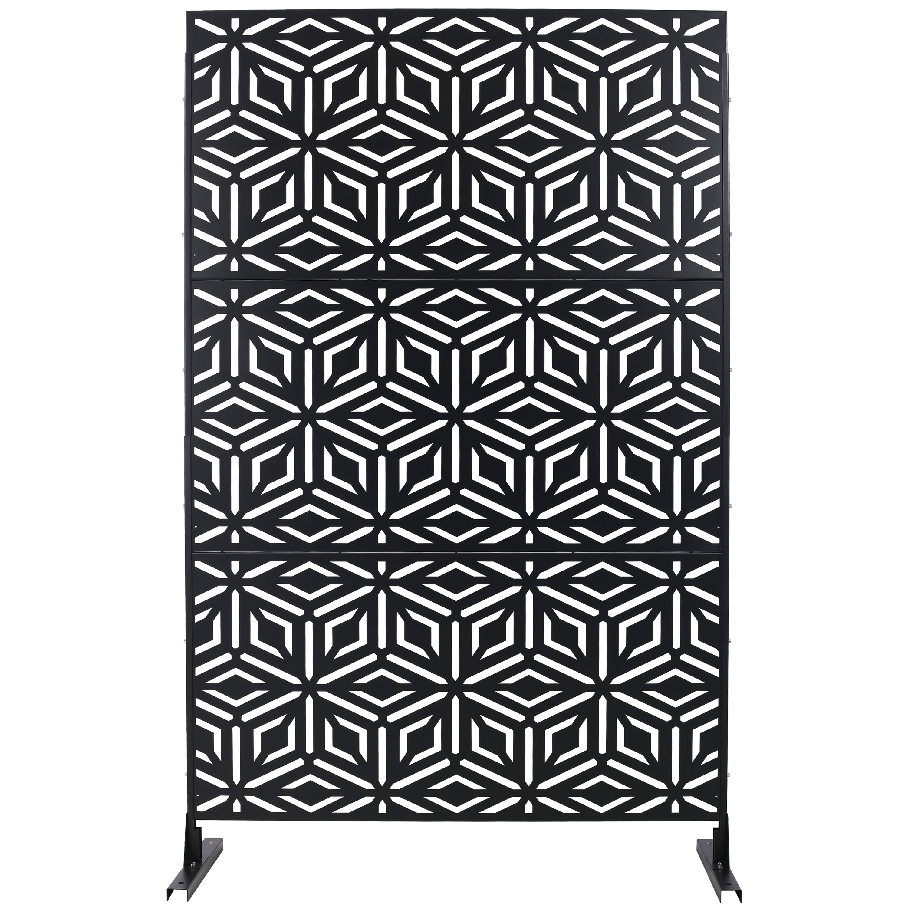 Outdoor & Indoor Privacy Screen Metal Privacy Screen 76' H×48' W, Freestanding Decorative Privacy Screen for Deck Balcony Patio, Privacy Fence Panels for Outside Lawn Garden PS115 BLACK
