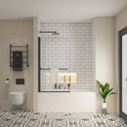 Bath tub Pivot shower screen, with 1/4' tempered glass and towel bar 3458