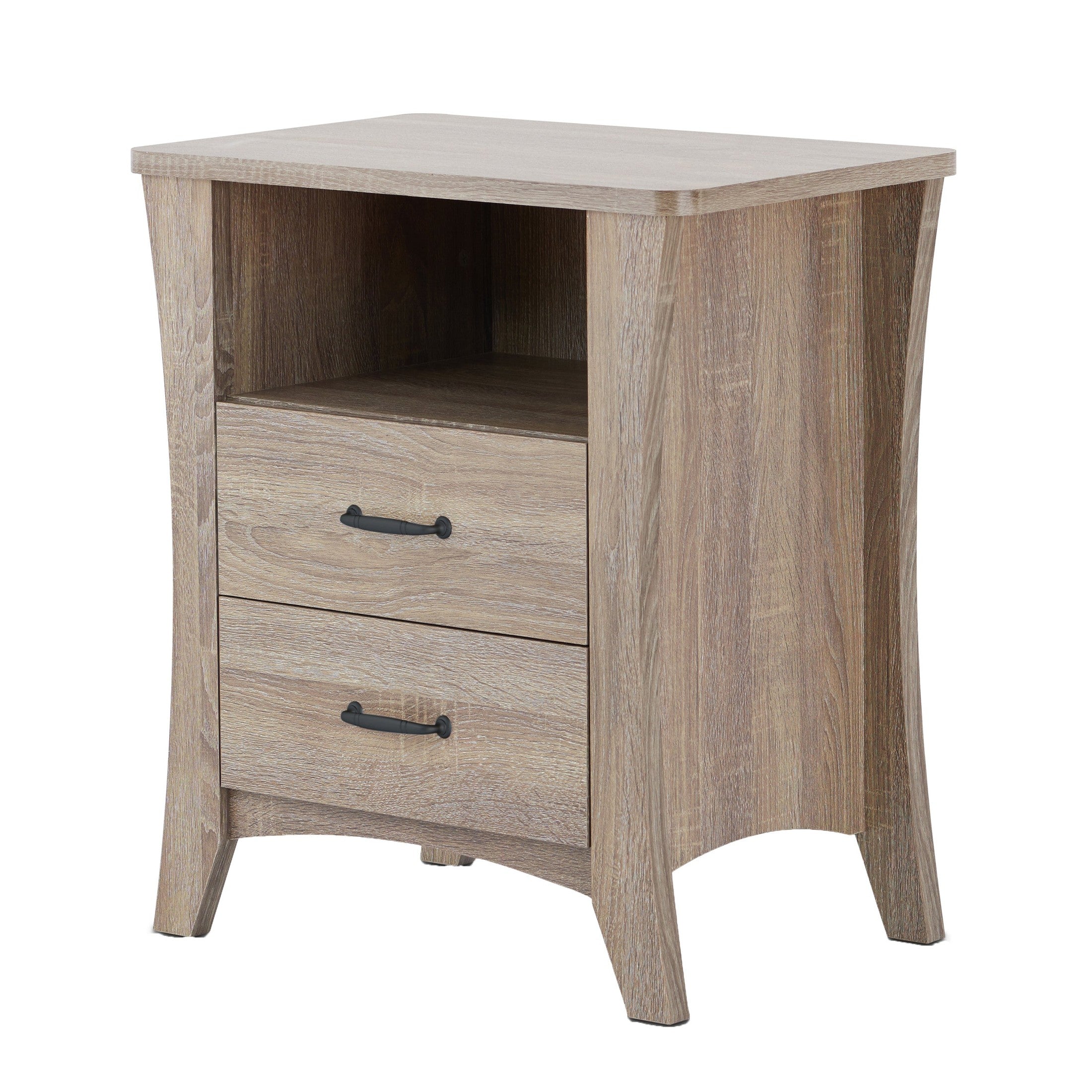 Rustic Natural Nightstand with 2 Drawers and Open Shelving