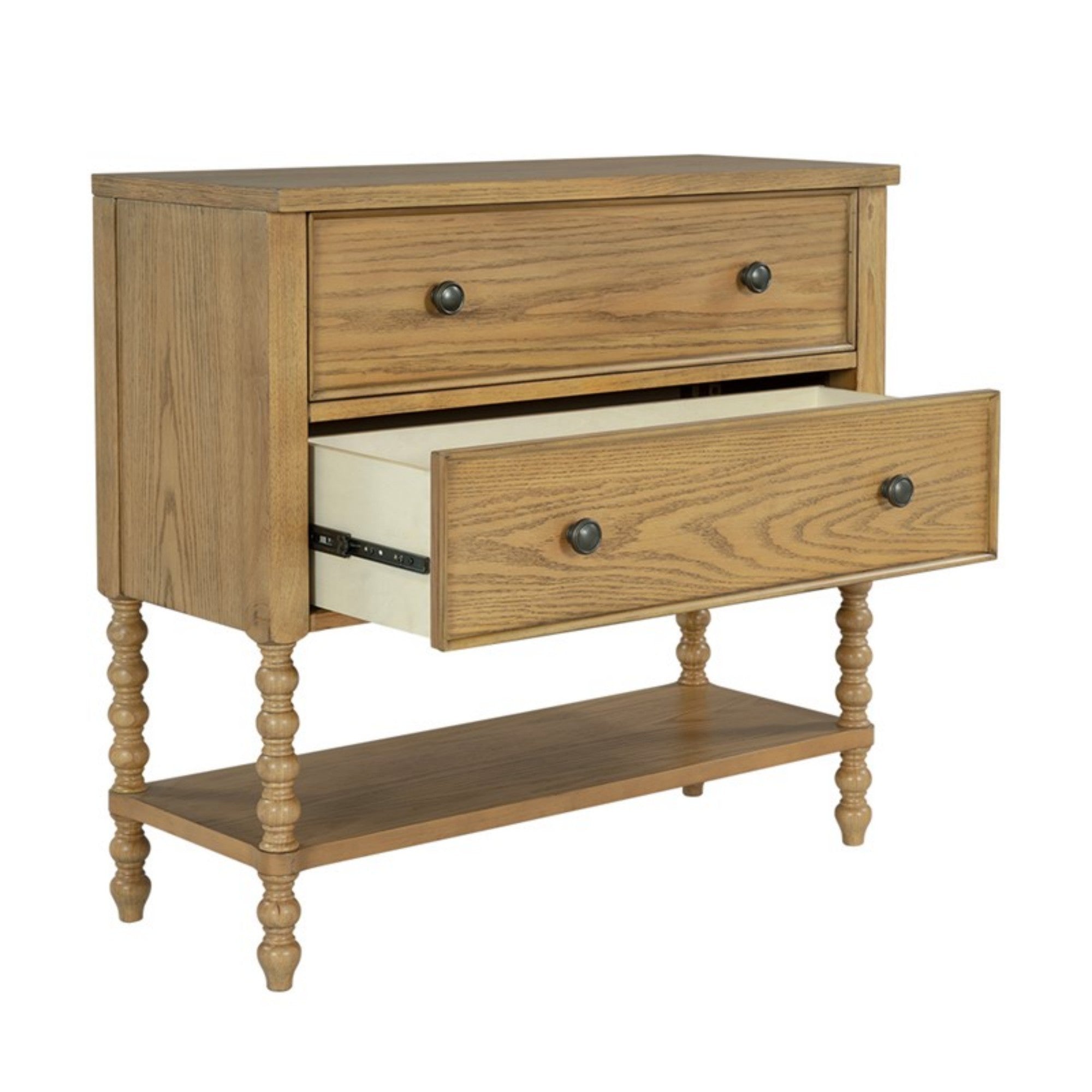 Traditional 2 Drawer Accent Chest with Camel Oak Finish and Solid Wood Legs
