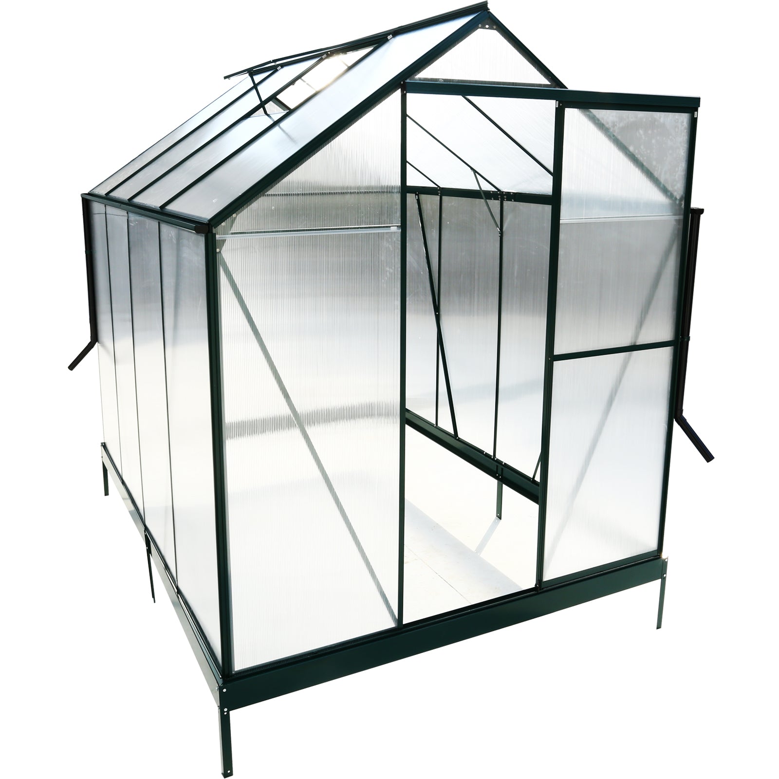 6.3'*8.2'*7' Polycarbonate Greenhouse, Heavy Duty Outdoor Aluminum Walk-in Green House Kit with Rain Gutter, Vent and Door for Backyard Garden, color green