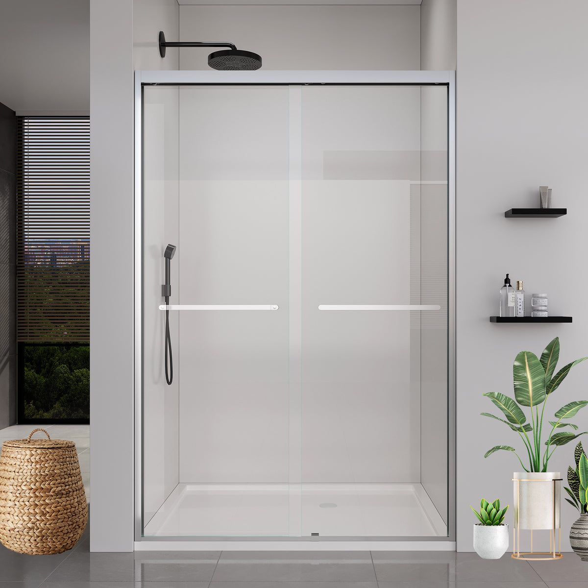 44-48*72 INCH Frame Double Sliding soft-close Shower Doors, Bathroom Sliding Shower Door,  (6mm) Thick SGCC Tempered Glass Door For Bathroom Door ,Brushed Nickel