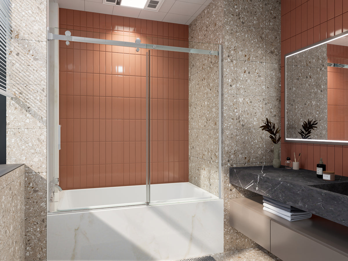 56-60 in. W x 58 in. H Mod Semi-Frameless Sliding Bathtub Door in Chrome with 5/16 in. (8mm) Clear Glass