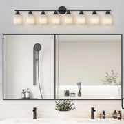 52' Modern 8-Light Vanity Bathroom Mirror Light, Frosted White Glass with Black Iron Frame, Contemporary Wall Sconce for Bedroom, Bathroom, and Dressing Room (Bulb Not Included)