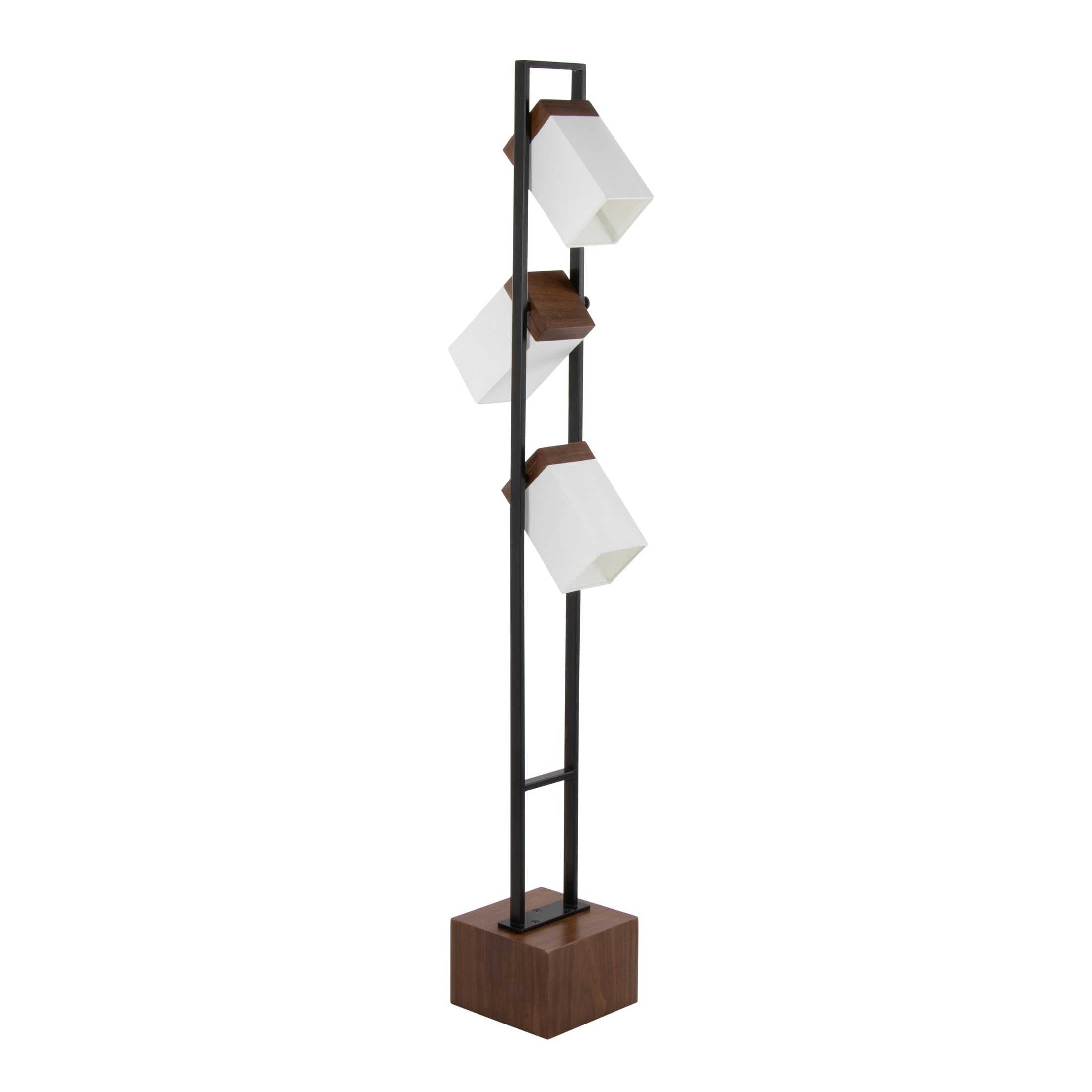 Bento 67.5' Contemporary Metal Floor Lamp in Black Metal and Walnut Wood with White Shade by LumiSource