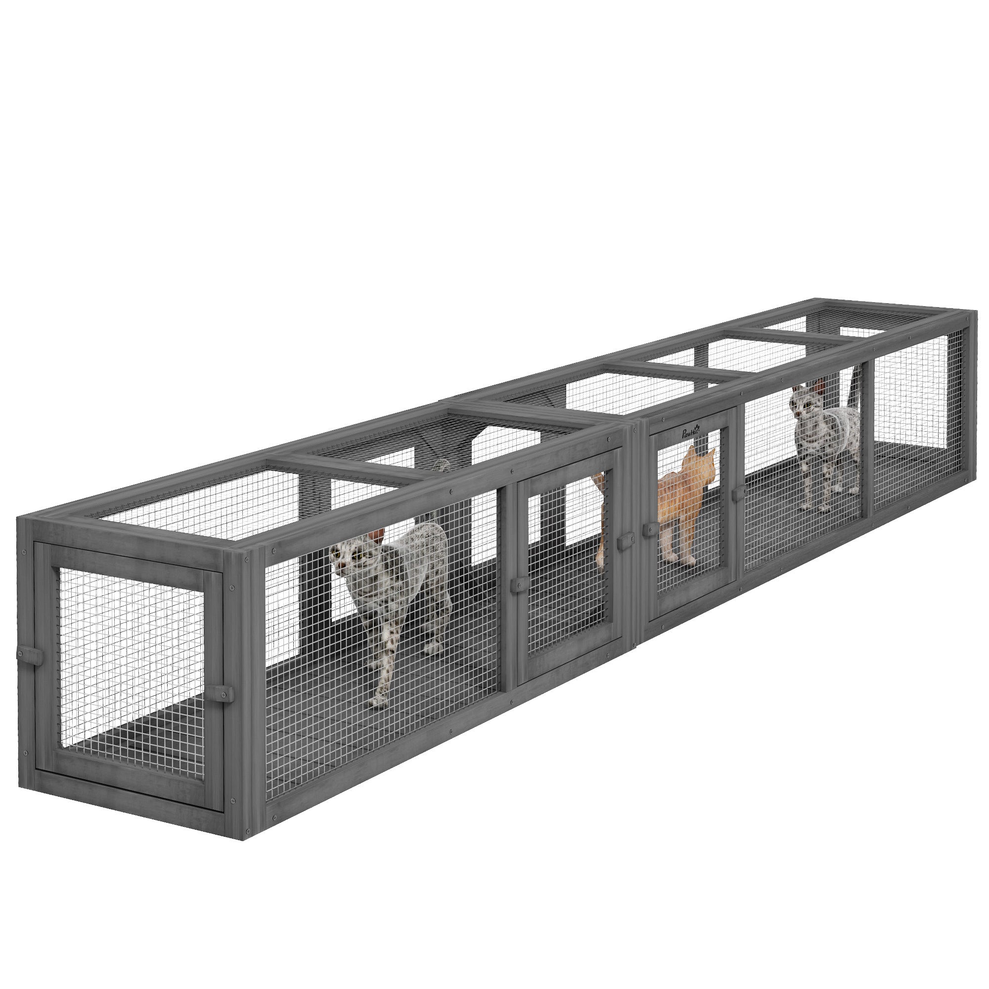 PawHut Cat Tunnel Outdoor, Wooden Cat Tube with Combinable Design, 8 Doors, 98' Cat Toys for Kitty, Puppy, Pet, House, Window, Cage, Dark Gray