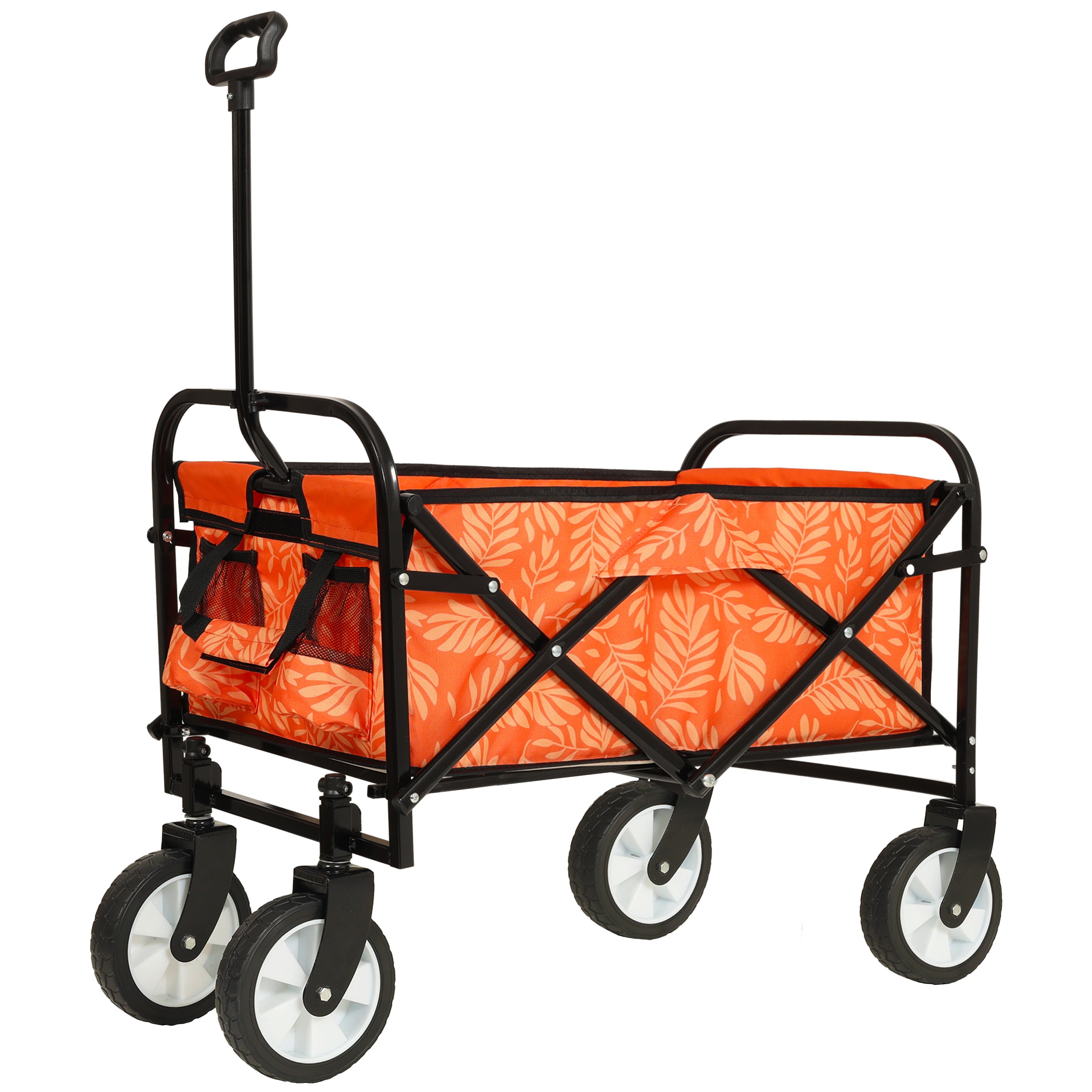 Minimeetall Colorful Collapsible Foldable Wagon Cart with strapping system, Beach Wagon ,Utility Wagon Grocery Cart Camping Shopping Sports Gardeing Fishing Supports 225lbs,orange leaf
