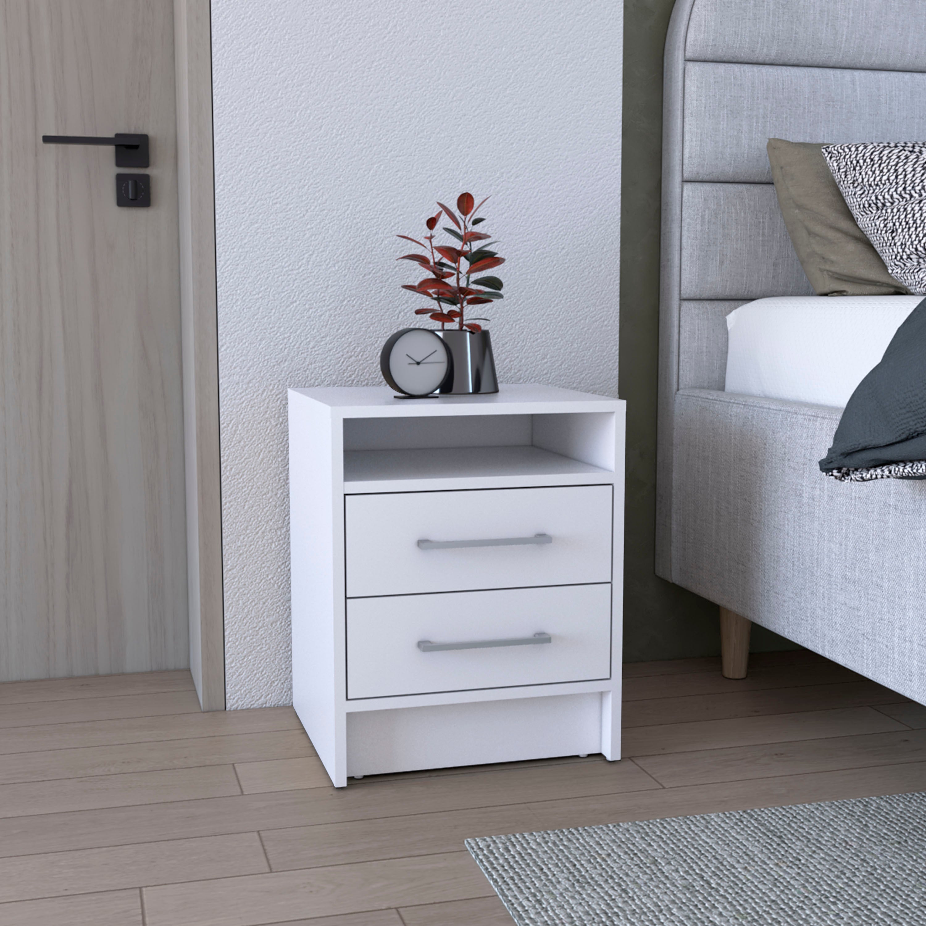 Greter 24'  Two-Drawer Night Stand  With open shelf White