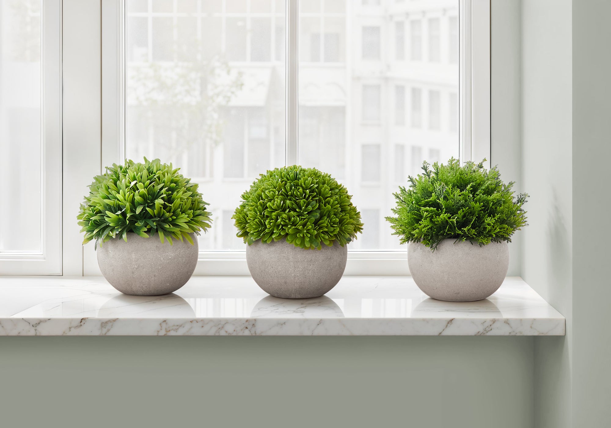 Artificial Plant, 5' Tall, Grass, Indoor, Faux, Fake, Table, Greenery, Potted, Set Of 3, Decorative, Green Plants, Grey Pots