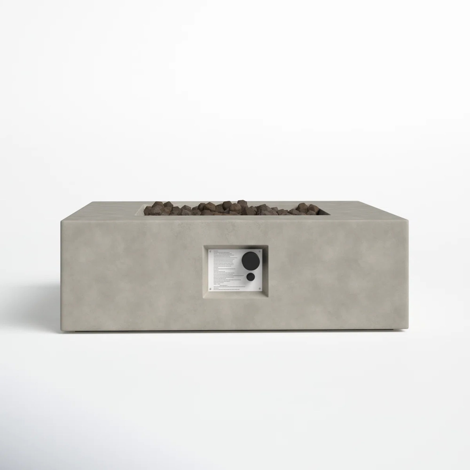 Modern Concrete Outdoor Fire Pit Table with Push-Button Ignition in Natural Grey, 12' H, Reinforced Concrete