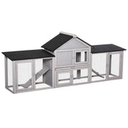 PawHut 83'L Outdoor Rabbit Hutch, Guinea Pig Cage Indoor Outdoor Wooden Bunny Hutch with Double Runs, Weatherproof Roof, Removable Tray, Ramps, Gray