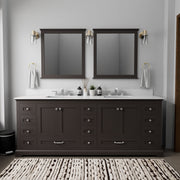 Espresso Double Bath Vanity 84 in. W x 22 in. D, Cultured Marble Top, and Faucet Set