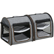 PawHut 39' Portable Soft-Sided Pet Cat Carrier with Divider, Two Compartments, Soft Cushions, & Storage Bag, Grey