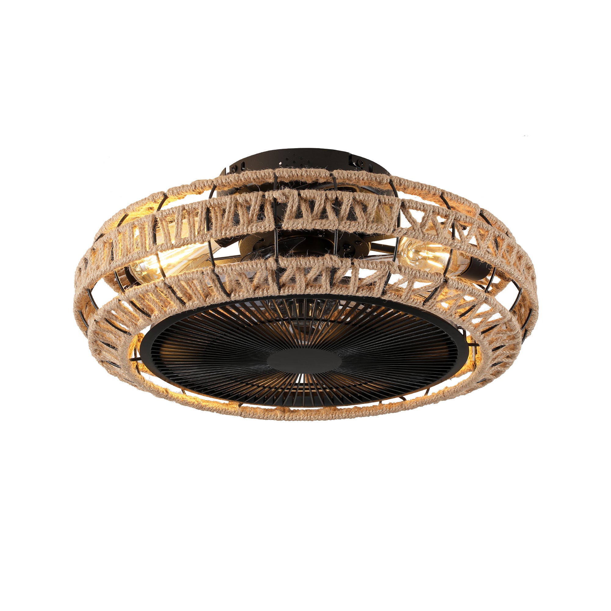 20' Vintage Rope Fan Light with Remote Control 6 Speed Adjustable Airflow Ceiling Fan For Living room, Bedroom,Kitchen--NOT INCLUDED BULBS