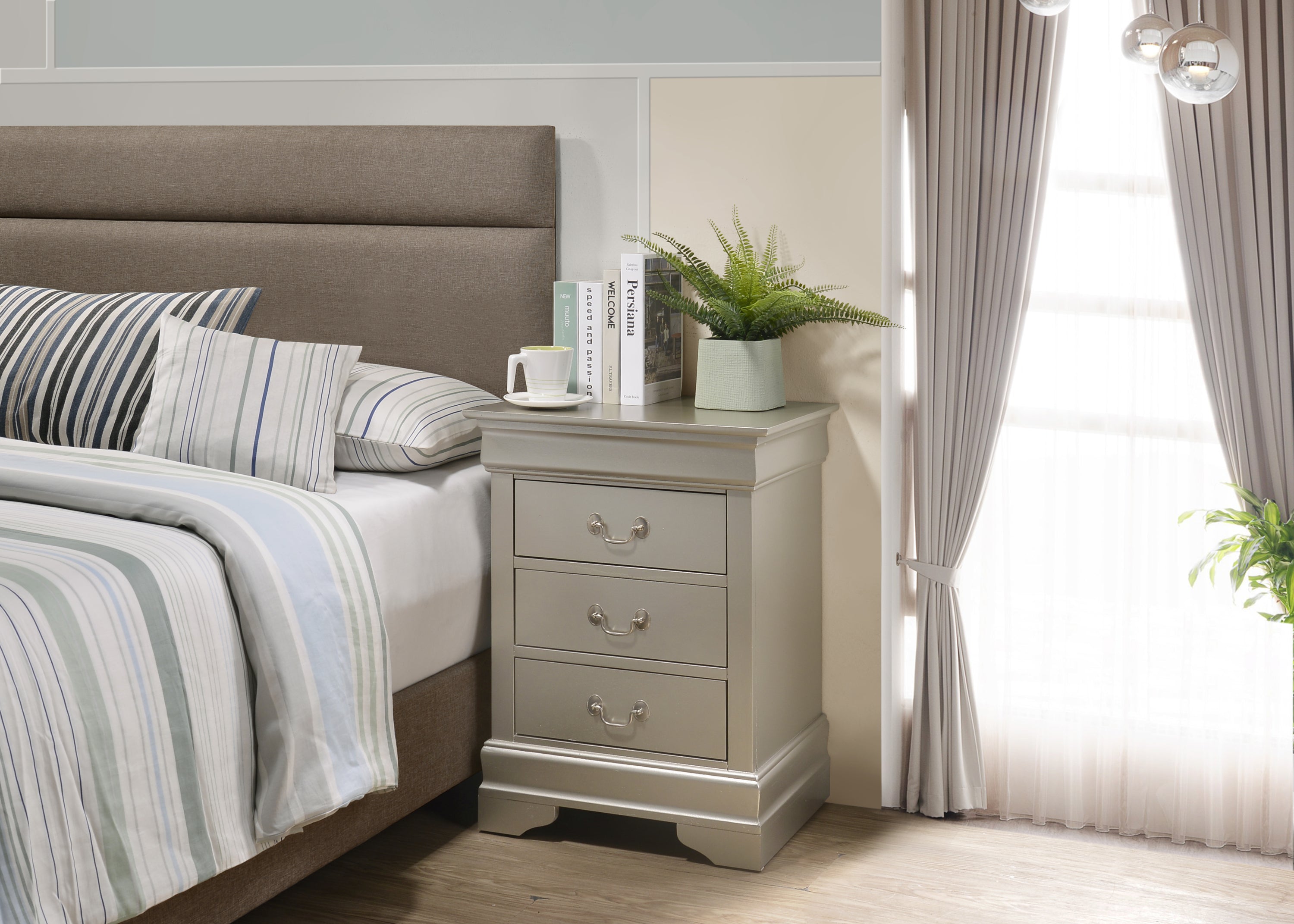 Charming Silver Champagne Nightstand