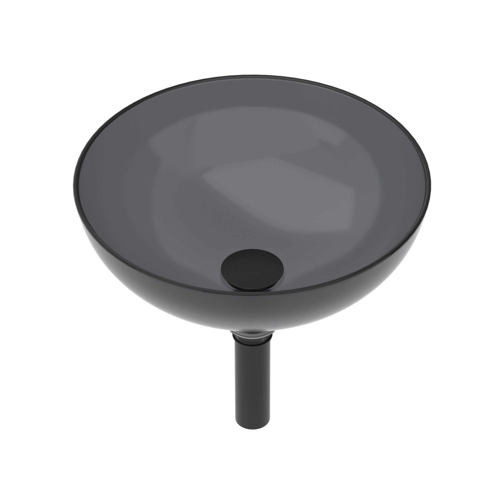 Artistic Tempered Glass Vessel Sink with Pop-up Drain in Grey, Smooth Rounded Edges, 15.94x15.94x5.31 Inch