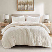 3 Pieces Full/Queen Cable Knit Chenille Comforter Set,Ivory