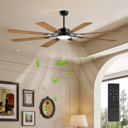 72-Inch 8-Blade Large Ceiling Fan,Reversible Quiet DC Motor,Indoor/Outdoor Modern Ceiling Fan,Suitable for Kitchen,Living Room and Terrace,Black.