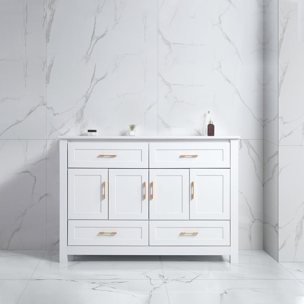 48' White Bathroom Vanity with Ceramic Sink Combo, Abundant Storage Cabinet -4 Soft close doors and 4 drawers
