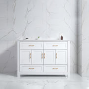 48' White Bathroom Vanity with Ceramic Sink Combo, Abundant Storage Cabinet -4 Soft close doors and 4 drawers