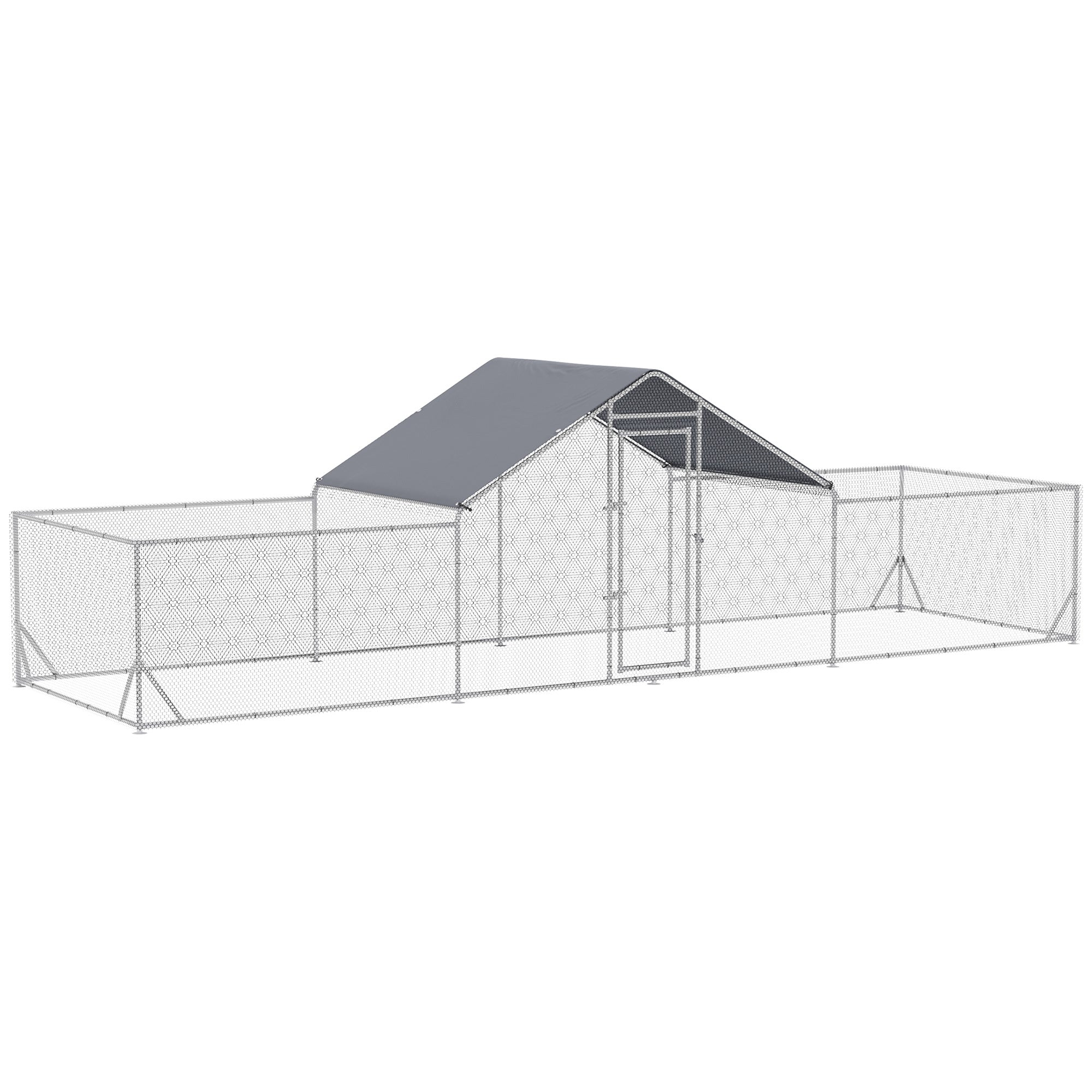 PawHut Large Metal Chicken Coop Chicken Run for Chicken, Ducks and Rabbits with Waterproof and Anti-UV Cover, Walk-in Poultry Cage Hen House for Outdoor and Yard Farm Use, 23' x 6.6' x 6.4'
