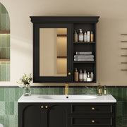30'' x 28'' Bathroom Medicine Cabinet with Mirror, Wall Mounted Mirror Cabinet with Storage Organizer, Over the Toilet Storage Black Storage Cabinet for Bathroom
