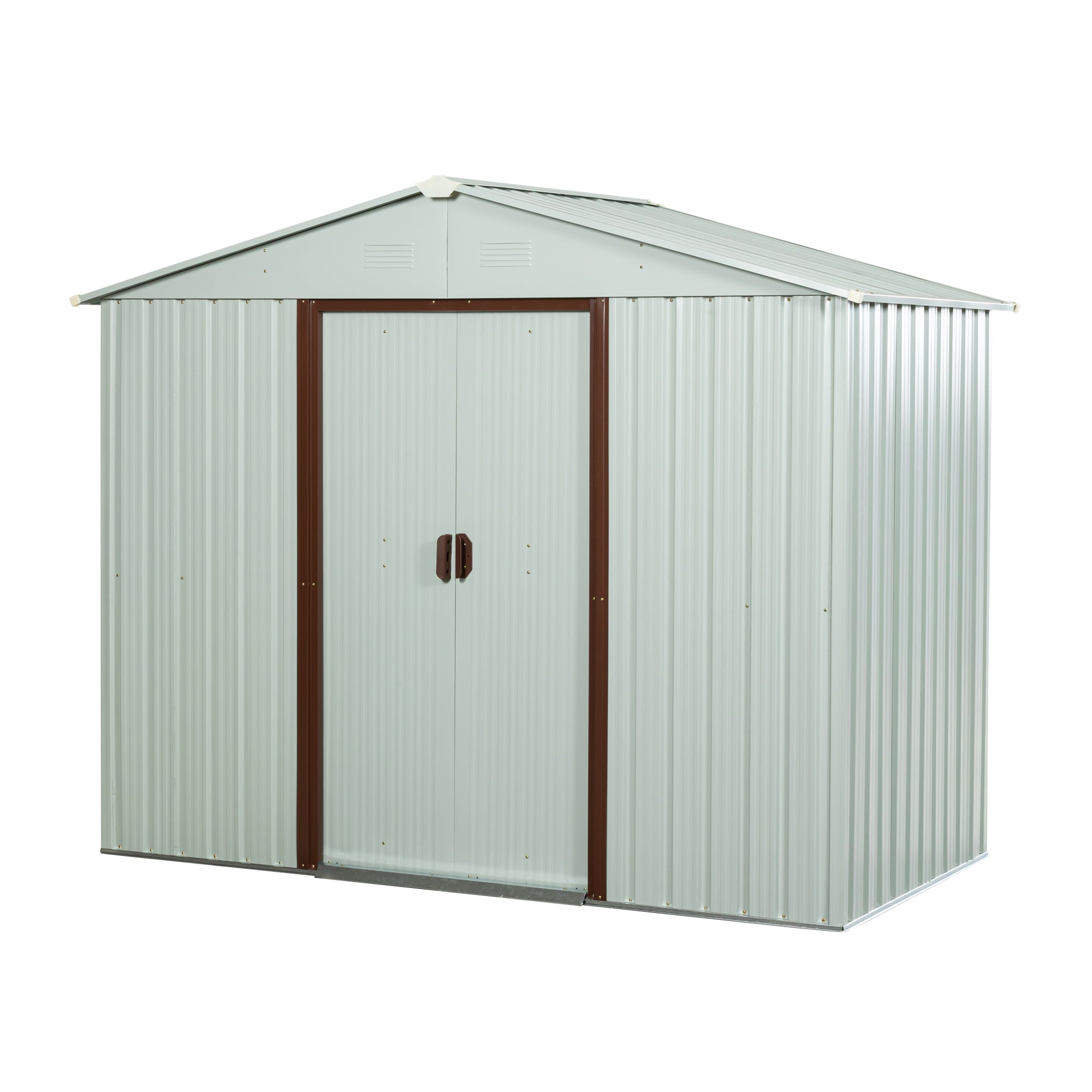 Outdoor Metal Storage Shed with Metal Foundation, White, Iron, 8ft x 4ft