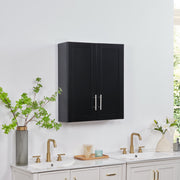 Wood Hanging Cabinet with Doors and Shelves