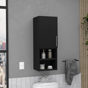 Medicine Single Door Cabinet 31'H, Two External Shelves, Two Interior Shelves, Black