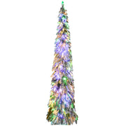 HOMCOM 7ft Tall Prelit Pencil Artificial Christmas Tree Holiday Décor with 534 Snow Flocked Branches, 350 Warm White or Colorful LED Lights, Downswept Shape