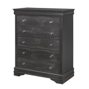 Contemporary Shaker Crocodile Chest with Crystal Embellished Hardware in Metallic Grey Solid Wood and MDF