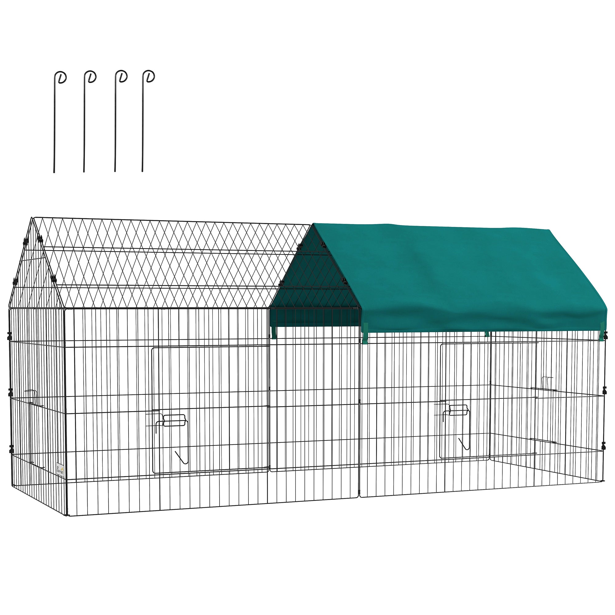 PawHut 87' Small Animal Playpen, Pet Playpen Yard Fence for Rabbits, Chicken, Chinchillas with Roof for Indoor & Outdoor, Green