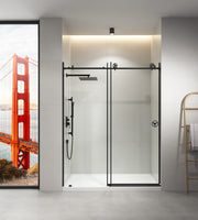 60' W x 76' H Sliding Frameless Shower Door in Matte Black with Clear Glass