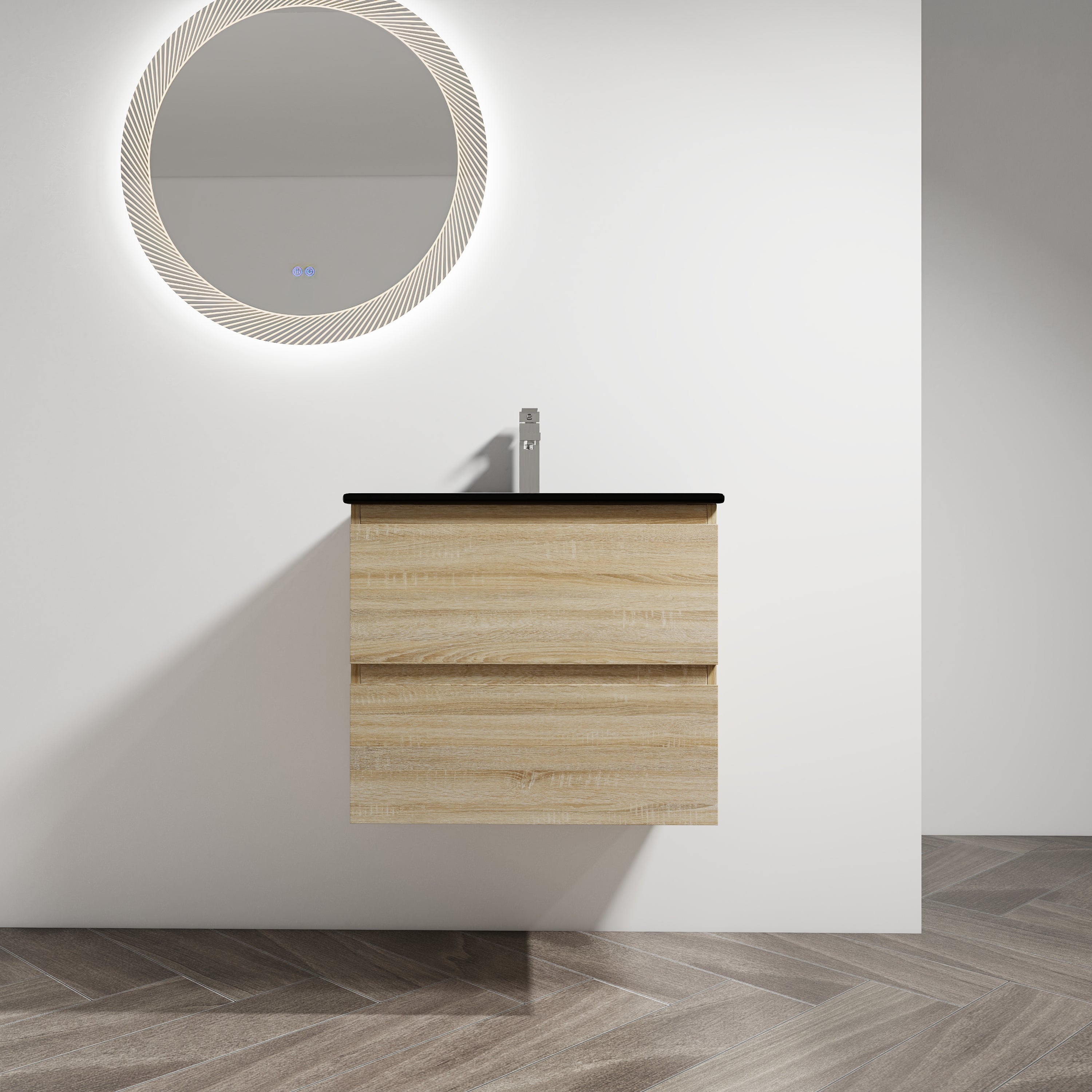 24' Wall-Mounted Bathroom Vanity With Black Ceramic Sink, 2-Soft Close Drawers, KD-Package