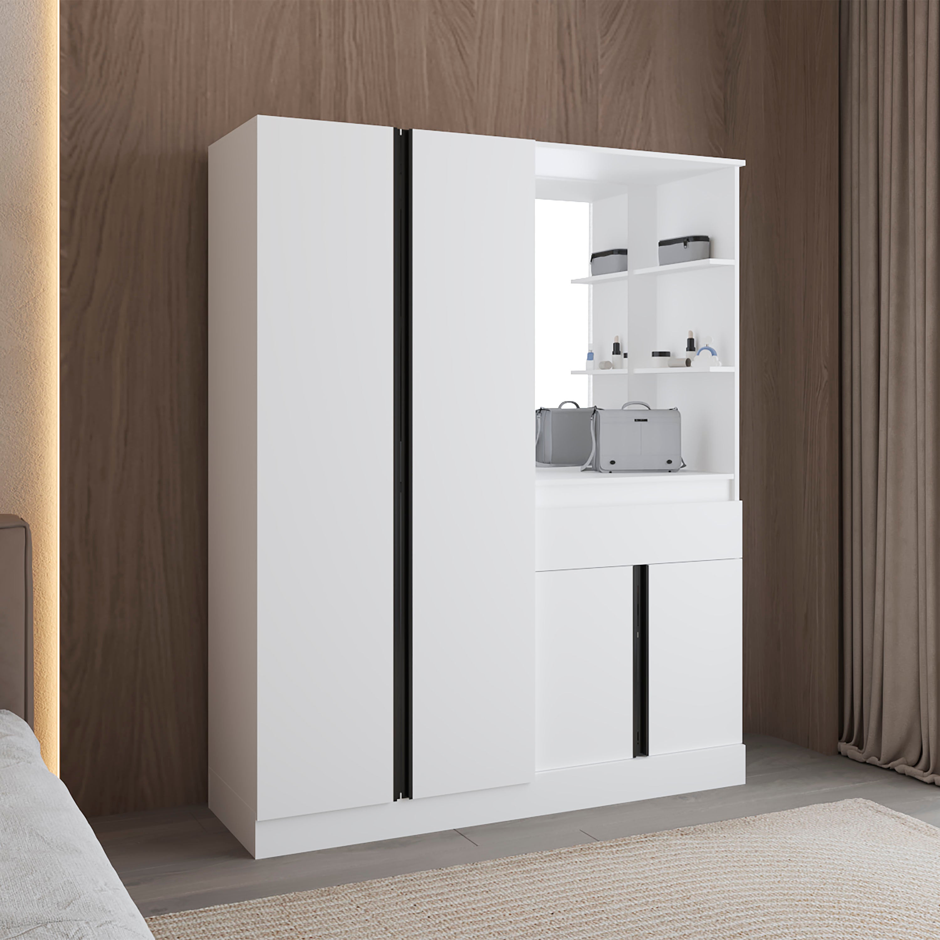 Kamelot Armoire With Double Doors, Hanging Rod And Interior Shelves, White